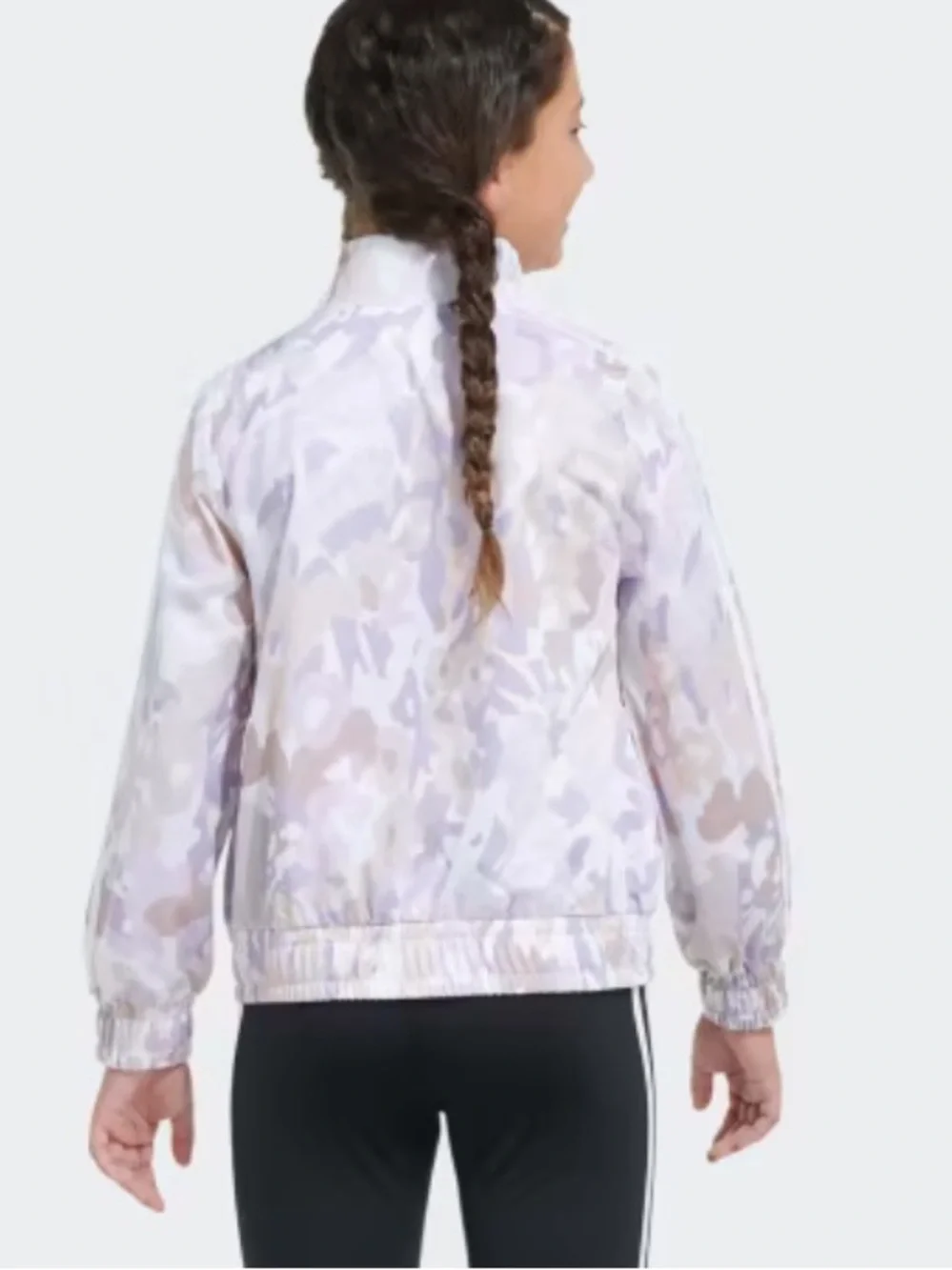 NWT-adidas Girls' Pastel Camo 3-Stripe Tricot Jacket - Lavender/Blush/White